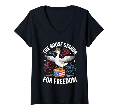 Damen Funny Patriotic Goose 4th of July USA Flag T-Shirt mit V-Ausschnitt Damen Funny Patriotic Goose 4th of July USA Flag T-Shirt mit V-Ausschnitt von Honk Parade Patriotic Goose 4th July Tees