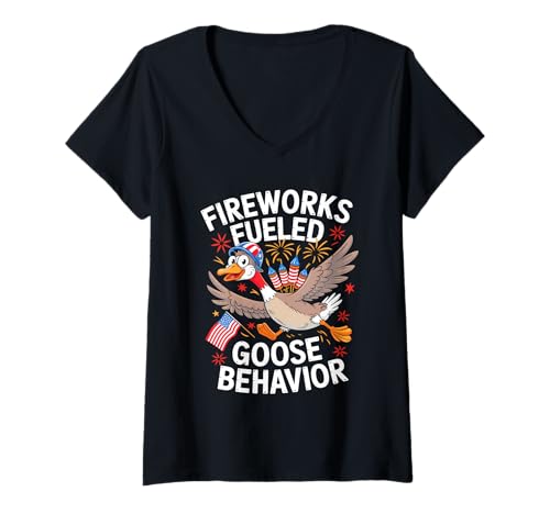 Damen Funny Patriotic Goose 4th of July USA Flag T-Shirt mit V-Ausschnitt Damen Funny Patriotic Goose 4th of July USA Flag T-Shirt mit V-Ausschnitt von Honk Parade Patriotic Goose 4th July Tees