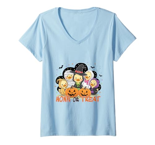 Damen Honk or Treat Gans Shirt Cute Halloween Pumpkin Ghost T-Shirt mit V-Ausschnitt Damen Honk or Treat Gans Shirt Cute Halloween Pumpkin Ghost T-Shirt mit V-Ausschnitt von Honk or Treat Goose Tee Shirts for Fall Halloween