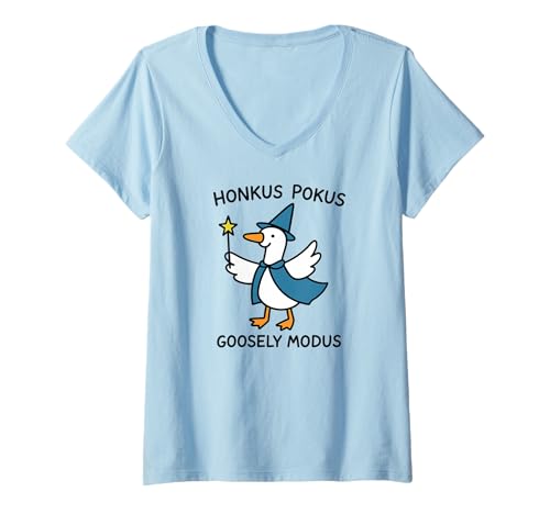 Damen Honkus Pokus Goosely Modus Magic Goose Wizard Zauberspruch T-Shirt mit V-Ausschnitt Damen Honkus Pokus Goosely Modus Magic Goose Wizard Zauberspruch T-Shirt mit V-Ausschnitt von Honkus Pokus Goosely Modus Magic Goose