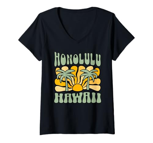 Damen Honolulu T-Shirt mit V-Ausschnitt Damen Honolulu T-Shirt mit V-Ausschnitt von Honolulu Beach Hawaii Surfing Surf Ocean Vintage