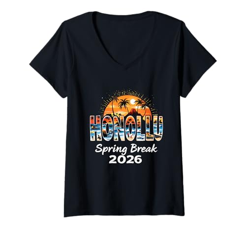 Damen Honolulu Hawaii Spring Break 2026 Urlaubsreisen T-Shirt mit V-Ausschnitt Damen Honolulu Hawaii Spring Break 2026 Urlaubsreisen T-Shirt mit V-Ausschnitt von Honolulu Hawaii Travel SB SPRING BREAK 2026