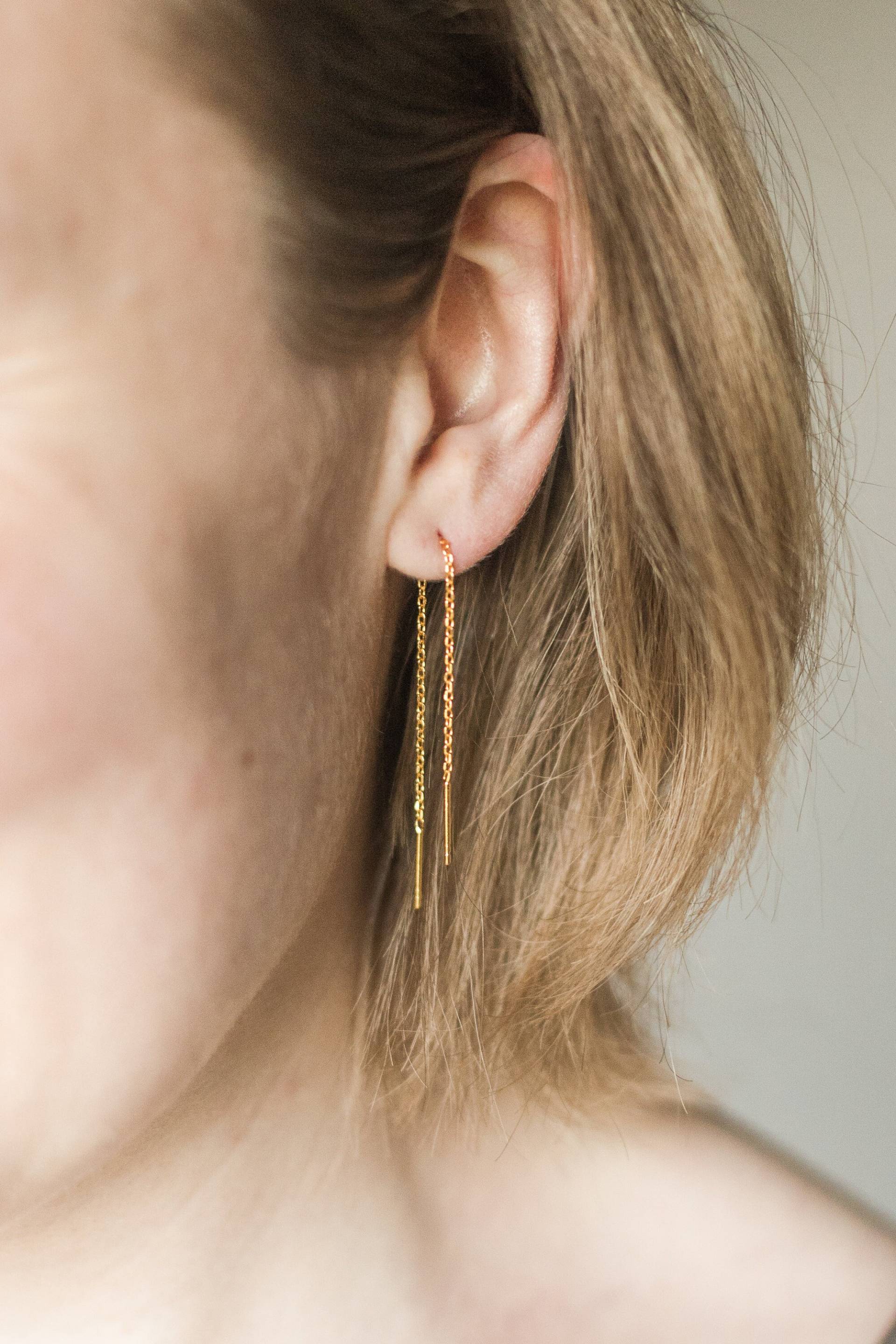 July | Fädelohrringe/Durchziehohrringe Aus Echtem 925 Sterling Silber Vergoldet Einfädler Threader Ohrringe Zum Durchziehen von HonorJewelry