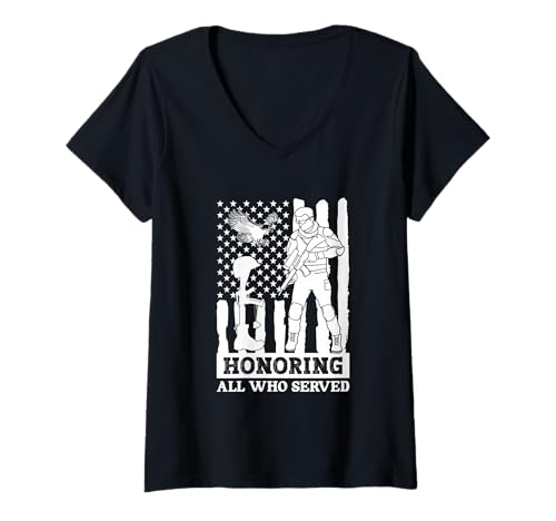 Damen Military Fallen Soldier Tribute Veteran Honor Grafik T-Shirt mit V-Ausschnitt Damen Military Fallen Soldier Tribute Veteran Honor Grafik T-Shirt mit V-Ausschnitt von Honoring Heroes Served Military Tribute Co