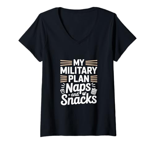 Damen Mein Militärplan beinhaltet jetzt den Veteranentag mit Nickerchen und Snacks T-Shirt mit V-Ausschnitt von Honoring Military Service