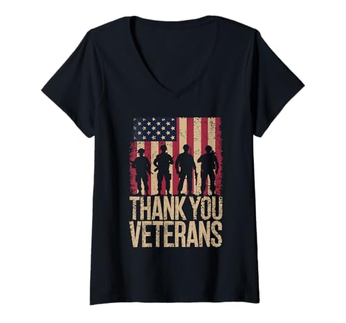 Damen Thank You Veterans Distressed Flag Soldaten Patriotic T-Shirt mit V-Ausschnitt Damen Thank You Veterans Distressed Flag Soldaten Patriotic T-Shirt mit V-Ausschnitt von Honoring Service Thank You Veterans Stolz