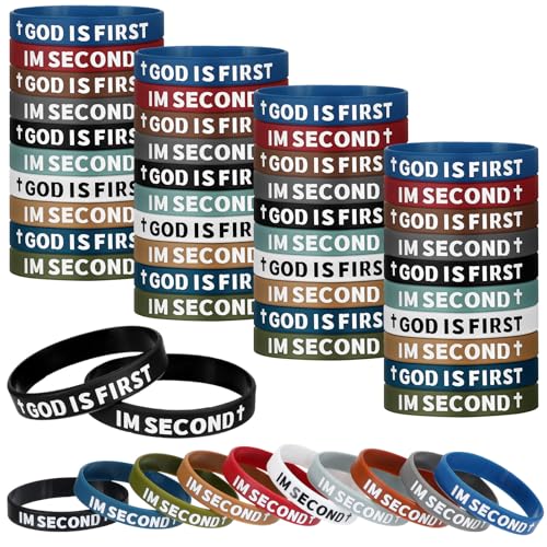 Honoson Religiöse Silikon-Armbänder mit Aufschrift "God Is First Christ", inspirierende Großpackung für Erwachsene, Bibelvers, Armband, Jesus, Glaube, Armband für Männer und Frauen, Familie von Honoson