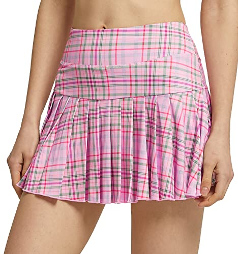 HonourSex Damen-Tennisrock, plissiert, Golfröcke mit Taschen, Skort, Workout, Sport, Wandern, Athletic, Gitter Pink, Groß von HonourSex