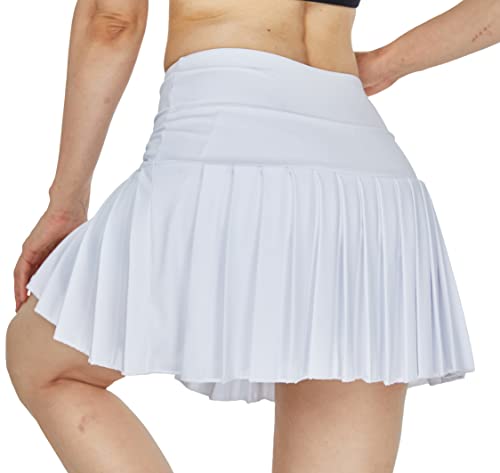 HonourSex Damen Tennisrock Plissee Golf Röcke mit Taschen Skort Workout Sport Wandern Athletic, Weiß, Groß von HonourSex