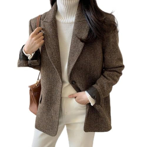 Damen Anzug Frühling Herbst Einreiher Blazer Mode Elegant Vielseitige Jacke Elegant Einreiher Blazer Stilvolle Freizeitjacke (L Kaffee) von Honseadek