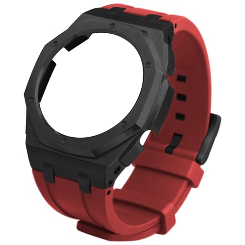 Hontao Edelstahl-Gehäuse und Armband-Set für GA-2100 GA-B2100, CasiOAK Style Upgrade, 316L-Metalllünette und Fluorelastomer-Band, verbesserter Schutz und Stil, Schwarz Rot, Medium von Hontao