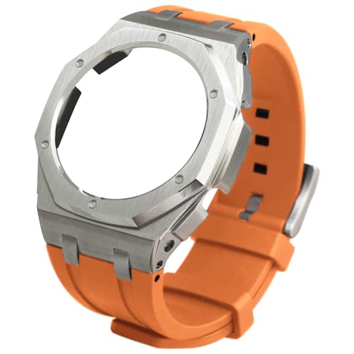 Hontao Edelstahl-Gehäuse und Armband-Set für GA-2100 GA-B2100, CasiOAK Style Upgrade, 316L-Metalllünette und Fluorelastomer-Band, verbesserter Schutz und Stil, Silber-Orange, Medium von Hontao