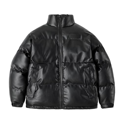 Classics Herren Jacke Daunenjacke,PU-Kunstlederjacke für Herren,Winter Jacke,Wasserdichte und winddichte Softshell Jacke für Herren (XL,Schwarz) von Honung