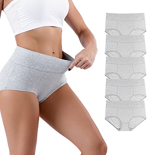 Honzadar Unterhosen Damen Baumwolle Hohe Taille Unterwäsche Stretch Bauchkontrolle Taillenslip,Mehrpack,(Gray-5Pack-114) Gr.3XL von Honzadar