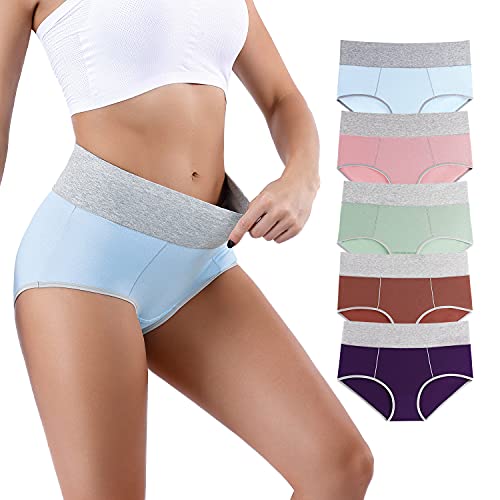 Honzadar Unterhosen Damen Baumwolle Hohe Taille Unterwäsche Stretch Bauchkontrolle Taillenslip,Mehrpack,(Multicolored A-5Pack-114) Gr.S von Honzadar