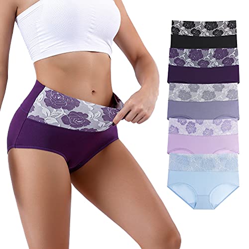 Honzadar Unterhosen Damen Baumwolle Hohe Taille Unterwäsche Stretch Bauchkontrolle Taillenslip,Mehrpack,(Multicolored B-5Pack) Gr.S von Honzadar