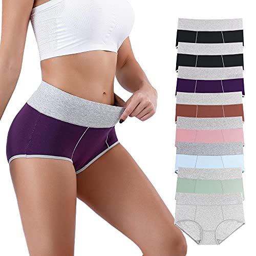 Honzadar Unterhosen Damen Baumwolle Hohe Taille Unterwäsche Stretch Bauchkontrolle Taillenslip,Mehrpack,(Multicolored B-8Pack-114) Gr.4XL von Honzadar