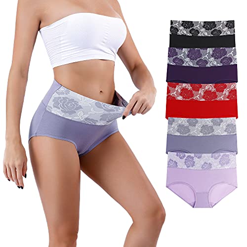 Honzadar Unterhosen Damen Baumwolle Hohe Taille Unterwäsche Stretch Bauchkontrolle Taillenslip,Mehrpack,(Multicolored C-5Pack) Gr.3XL von Honzadar