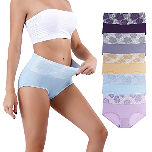 Honzadar Unterhosen Damen Baumwolle Hohe Taille Unterwäsche Stretch Bauchkontrolle Taillenslip,Mehrpack,(Multicolored D-5Pack) Gr.3XL von Honzadar