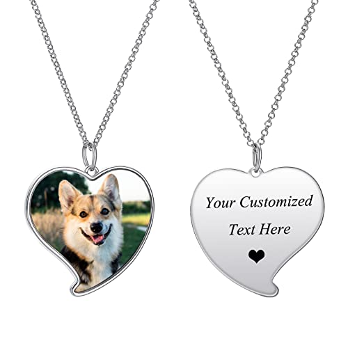 HooAMI Kette mit Bild, Personalisierte Kette Anhänger Halskette Gravur Text/Photo Personalisierte Geschenke für Mutter Mädchen Frauen Herren(Herz) von HooAMI