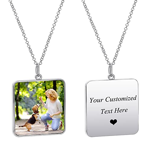 HooAMI Kette mit Bild, Personalisierte Kette Anhänger Halskette Gravur Text/Photo Personalisierte Geschenke für Mutter Mädchen Frauen Herren(Quadrat) von HooAMI