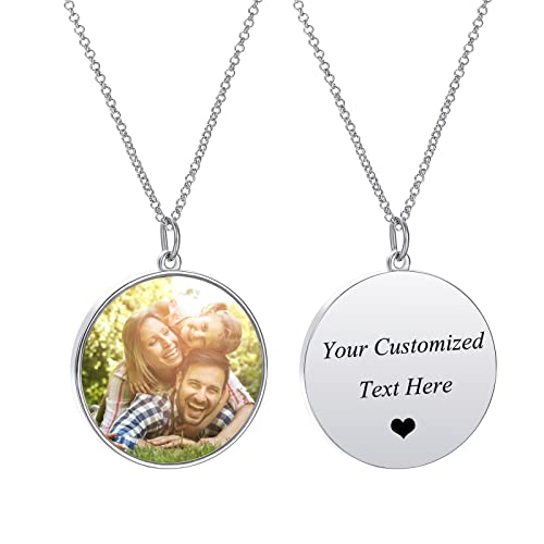 HooAMI Kette mit Bild, Personalisierte Kette Anhänger Halskette Gravur Text/Photo Personalisierte Geschenke für Mutter Mädchen Frauen Herren(Runden) von HooAMI