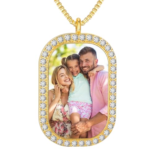 HooAMI Kette mit Bild, Personalisierte Kette Anhänger Halskette Gravur Text/Photo Personalisierte Geschenke für Mutter Mädchen Frauen Herren (Goldenes Rechteck) von HooAMI
