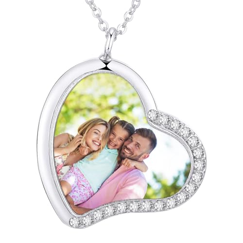 HooAMI Kette mit Bild, Personalisierte Kette Anhänger Halskette Gravur Text/Photo Personalisierte Geschenke für Mutter Mädchen Frauen Herren (Silbernes Herz) von HooAMI