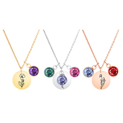 HooAMI Personalisierte Kette,Silberkette Damen Geburtstag Kette Geburtsblume Anhänger mit Geburtsstein Personalisierter Schmuck Geschenke für Frauen von HooAMI
