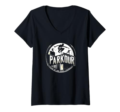 Damen Parkour Living on The Edge Extremsport Leichtathletik T-Shirt mit V-Ausschnitt Damen Parkour Living on The Edge Extremsport Leichtathletik T-Shirt mit V-Ausschnitt von Hood Vibes