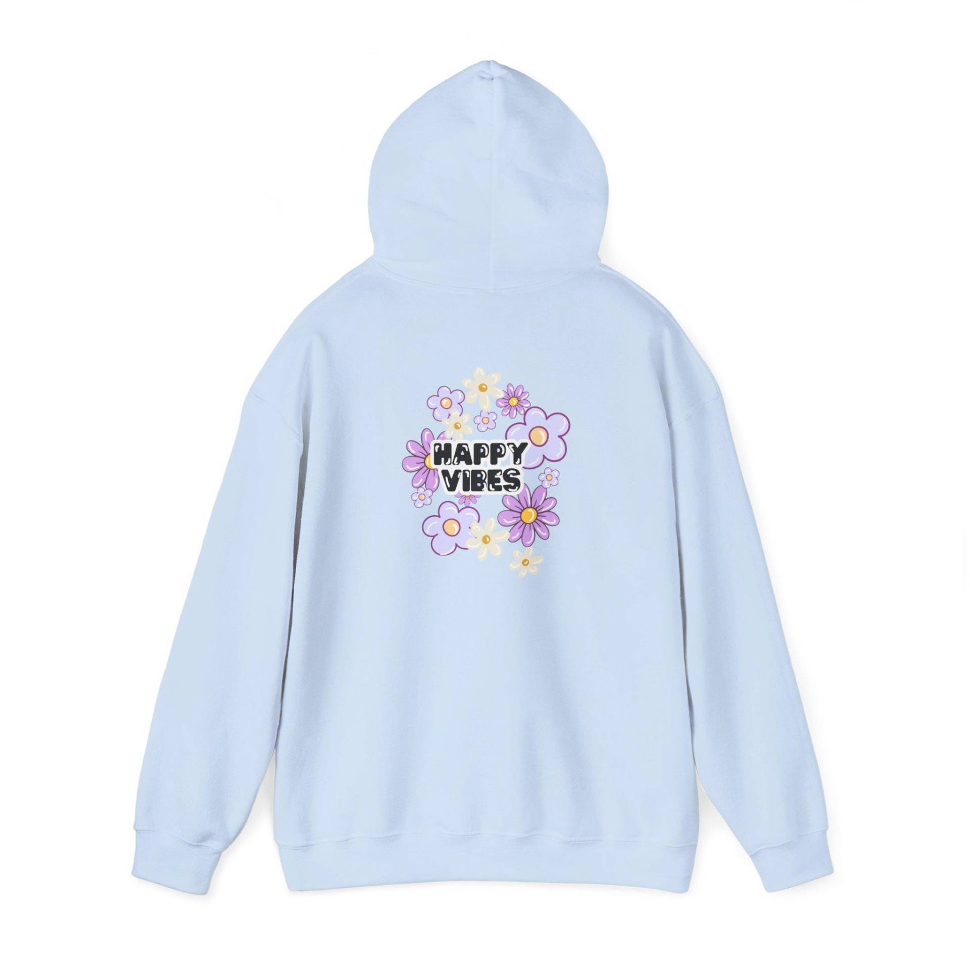 Happy Vibes Floral Hoodie For Cozy Days, Unisex Sweatshirt Casual Outfits, Great Gift Birthdays, Relaxed Style Apparel, Spring [...] von HoodedSnugLife