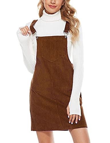 Hooever Damen Corduroy A-Linie Strappy Latz Pullover Overalls Kleid Rock - Braun - Mittel von Hooever