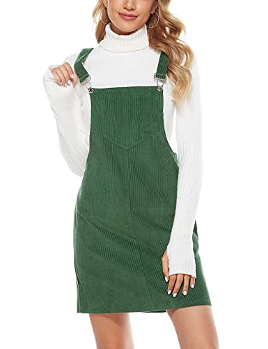 Hooever Damen Corduroy A-Linie Strappy Latz Pullover Overalls Kleid Rock - Grün - Klein von Hooever