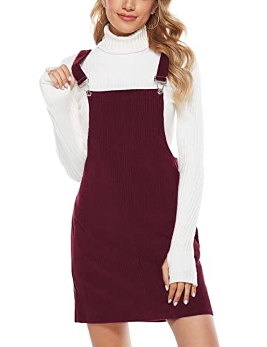 Hooever Damen Corduroy A-Linie Strappy Latz Pullover Overalls Kleid Rock - Rot - X-Groß von Hooever