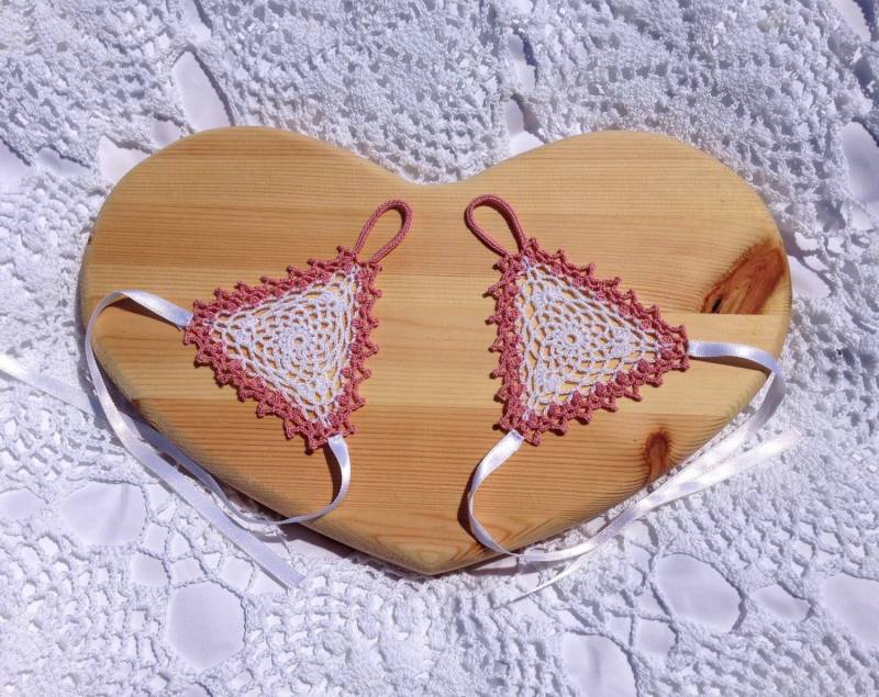 Rosa & Weiße Gehäkelte Spitze Riemchen Fingerlose Handschuhe von HookCrochet