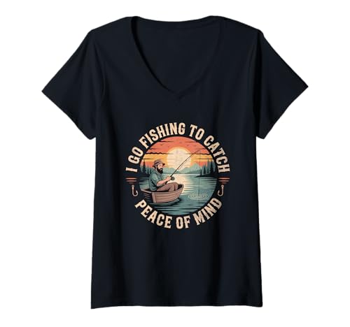 Damen Angeln Peace of Mind Design - Ruhige Seeszene T-Shirt mit V-Ausschnitt Damen Angeln Peace of Mind Design - Ruhige Seeszene T-Shirt mit V-Ausschnitt von Hooked on Calm Apparel Co