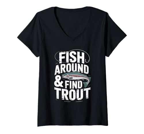 Damen Fish Around and Find Trout – Vintage Fishing Meme Humor T-Shirt mit V-Ausschnitt Damen Fish Around and Find Trout – Vintage Fishing Meme Humor T-Shirt mit V-Ausschnitt von Hooked & Hilarious Outfitters