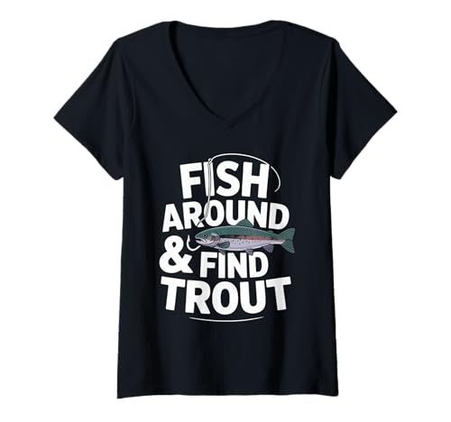 Damen Fish Around and Find Trout – Vintage Fishing Meme Humor T-Shirt mit V-Ausschnitt Damen Fish Around and Find Trout – Vintage Fishing Meme Humor T-Shirt mit V-Ausschnitt von Hooked & Hilarious Outfitters