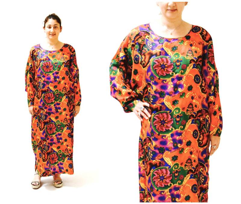 80Er 90Er Vintage Paisley Print Rotes Kleid Kaftan Großes Xl Barock Nachthemd Boho Hauskleid Von Val Mode von Hookedonhoney