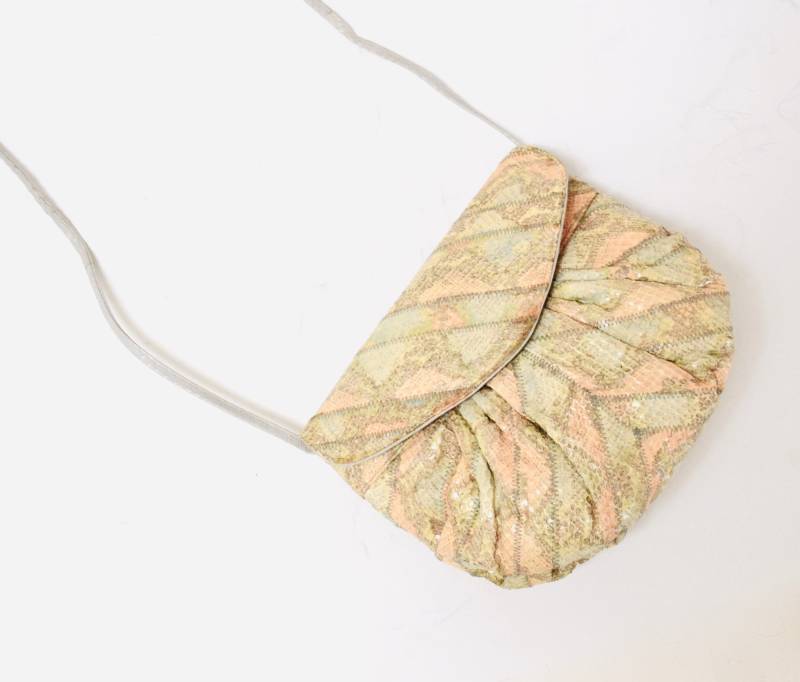 Vintage Leder Clutch Geldbörse Handtasche Braun Schlangenhaut Python Reptil Patchwork Caprice// 70Er 80Er Braune von Hookedonhoney
