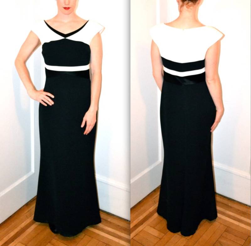 Vintage Schwarz-Weiß-Abend-Kleid Von Badgley Mischka Größe Medium Large // von Hookedonhoney