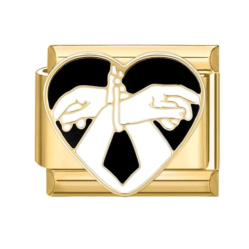 Hoomall Gold Italian Bracelet Charm Modular 9mm Kratzfest Edelstahl Italian Style Module DIY Italienisches Armband Charms Italian Schmuck Charm Zubehör Personalisiert Geschenk (Handschellen Hände) von Hoomall