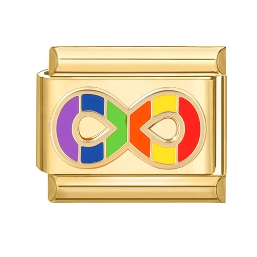 Hoomall Gold Italian Bracelet Charm Modular 9mm Kratzfest Edelstahl Italian Style Module DIY Italienisches Armband Charms Italian Schmuck Charm Zubehör Personalisiert Geschenk (Regenbogen Rundum 8) von Hoomall