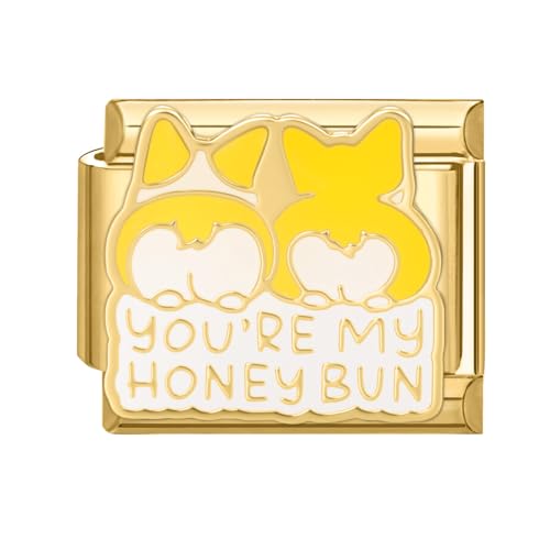 Hoomall Gold Italian Bracelet Charm Modular 9mm Kratzfest Edelstahl Italian Style Module DIY Italienisches Armband Charms Italian Schmuck Charm Zubehör Personalisiert Geschenk (you're my honey bun) von Hoomall