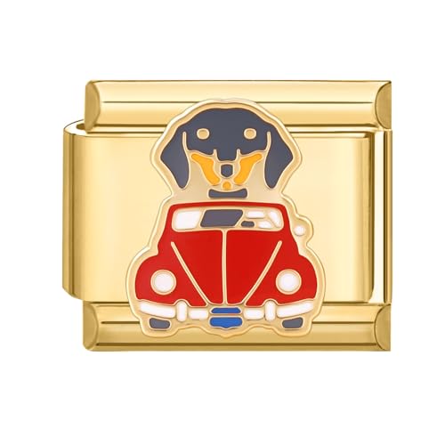 Hoomall Gold Italian Bracelet Charm Modular 9mm Kratzfest Edelstahl Italian Style Module DIY Italienisches Armband Charms Italian Schmuck Charm Zubehör Personalisiert Geschenk Mädchen (Fahrender Hund) von Hoomall