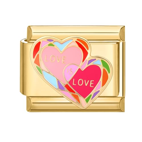 Hoomall Gold Italian Bracelet Charm Modular 9mm Kratzfest Edelstahl Italian Style Module DIY Italienisches Armband Charms Italian Schmuck Charm Zubehör Personalisiert Geschenk Mädchen (Love Doppelherz von Hoomall