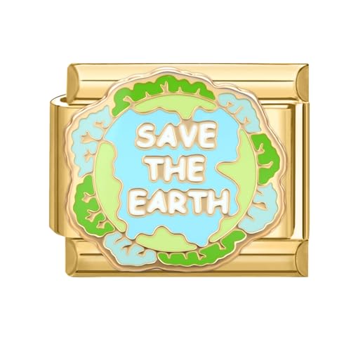 Hoomall Gold Italian Bracelet Charm Modular 9mm Kratzfest Edelstahl Italian Style Module DIY Italienisches Armband Charms Italian Schmuck Charm Zubehör Personalisiert Geschenk Mädchen (Save The Earth) von Hoomall