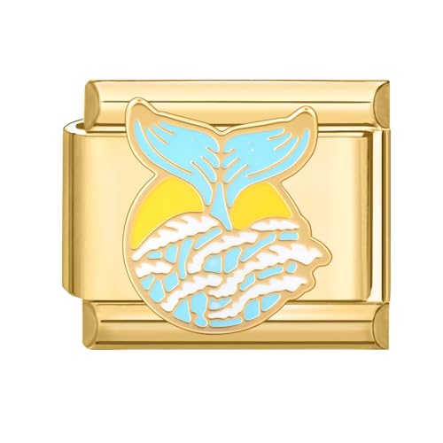Hoomall Gold Italian Bracelet Charm Modular 9mm Kratzfest Edelstahl Italian Style Module DIY Italienisches Armband Charms Italian Schmuck Charm Zubehör Personalisiert Geschenk Mädchen (Fischschwanz) von Hoomall