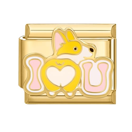 Hoomall Gold Italian Bracelet Charm Modular 9mm Kratzfest Edelstahl Italian Style Module DIY Italienisches Armband Charms Italian Schmuck Charm Zubehör Personalisiert Geschenk für Mädchen (Corgi U) von Hoomall