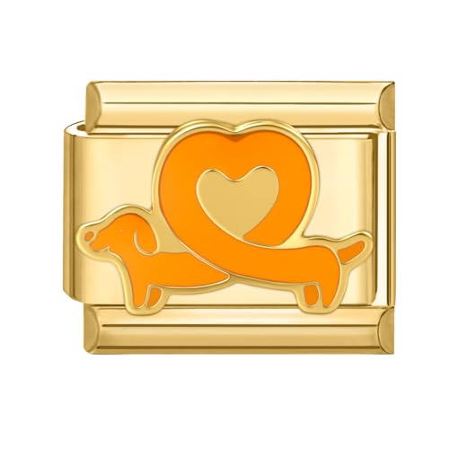 Hoomall Gold Italian Bracelet Charm Modular 9mm Kratzfest Edelstahl Italian Style Module DIY Italienisches Armband Charms Italian Schmuck Charm Zubehör Personalisiert Geschenk für Mädchen (Dackel) von Hoomall